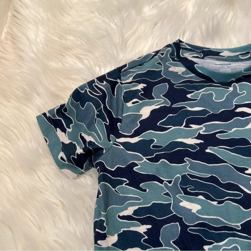 Old Navy Boys Sz Medium 8 Pajama Shirt Sleep T-Shirt Blue Camo Wave Short Sleeve
